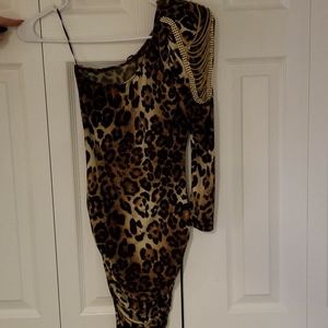 sexy leopard one sleeve dress